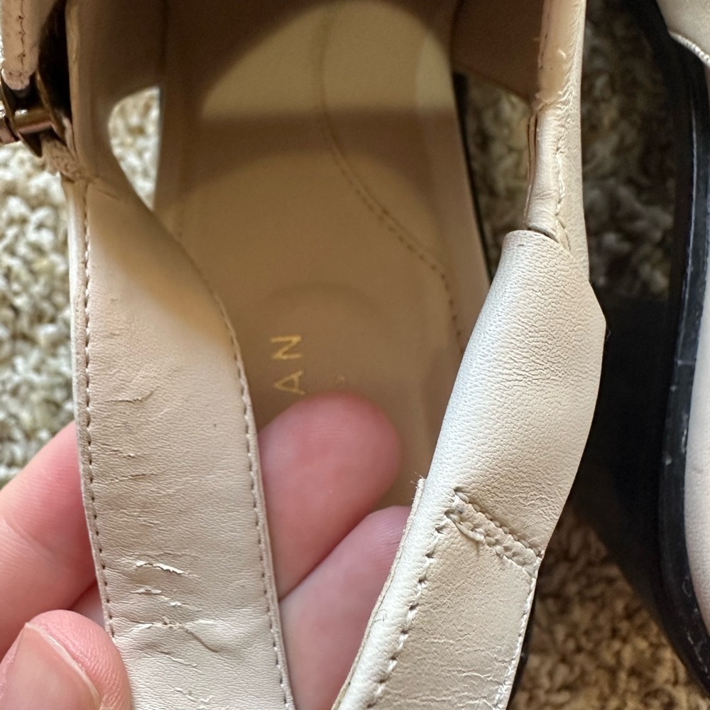 Cole Haan White Leather Chunky Block Heel Slingback Pointed Toe Boots Business - Picture 9 of 10